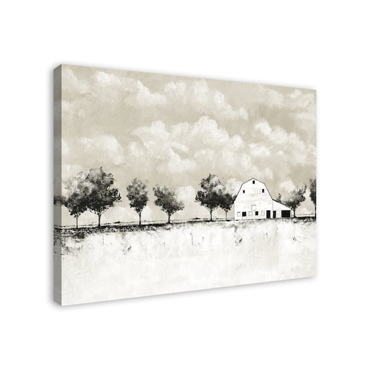 BW Barn Landscape 40" x 30" Canvas Wall Art